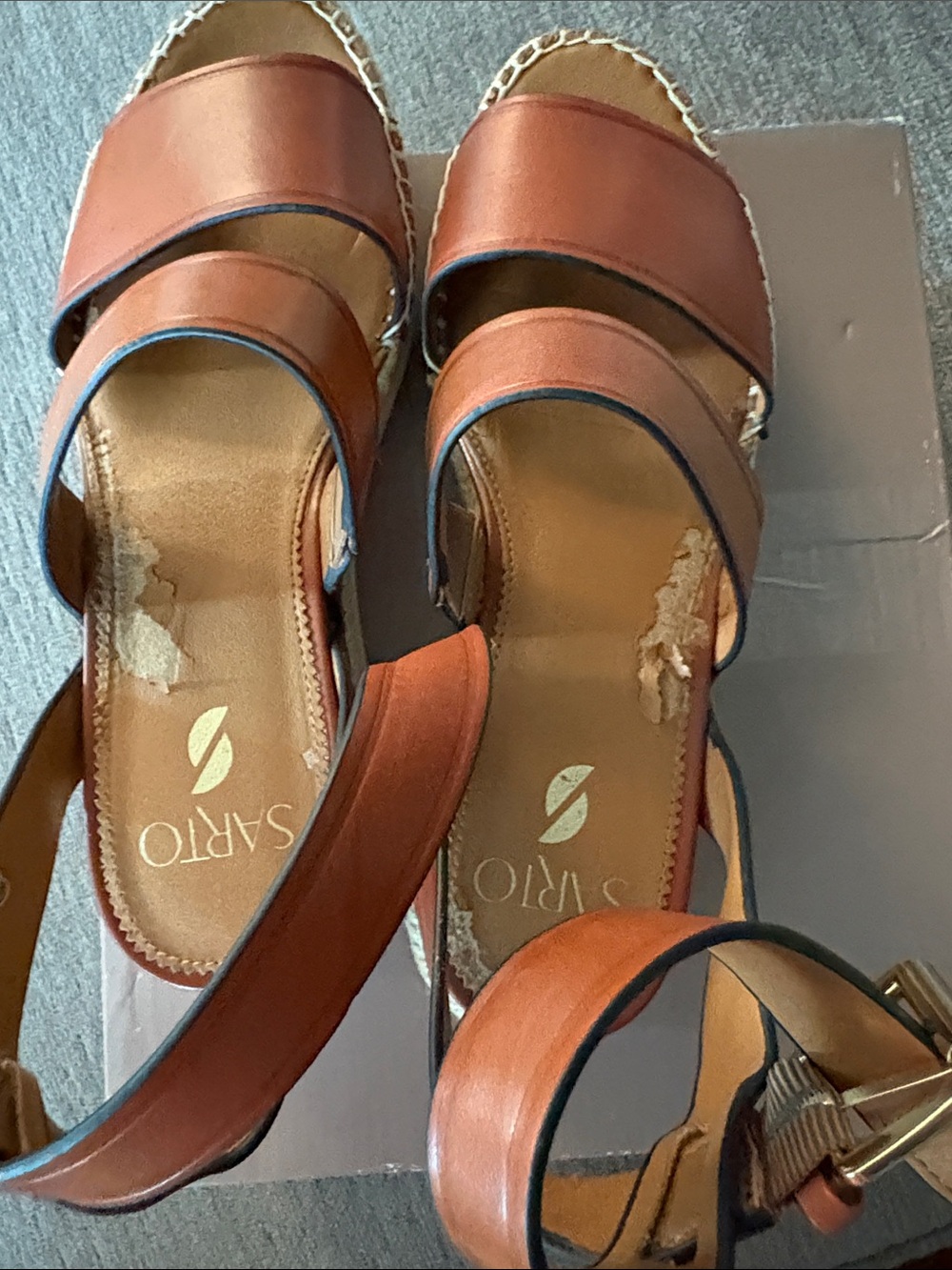 Franco Sarto Cognac Leather Espadrille Platform Sandals - Picture 3 of 14